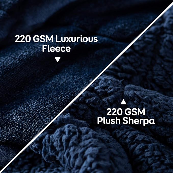 Cottonblue Sherpa Fleece Weighted Blanket 15 lbs for Adults, Warm Flannel Cozy Plush Bed Weighted Throw Blankets,Soft Fuzzy Winter Heavy Blankets Full Twin Size 48 x 72 inches for Sofa, Navy Blue