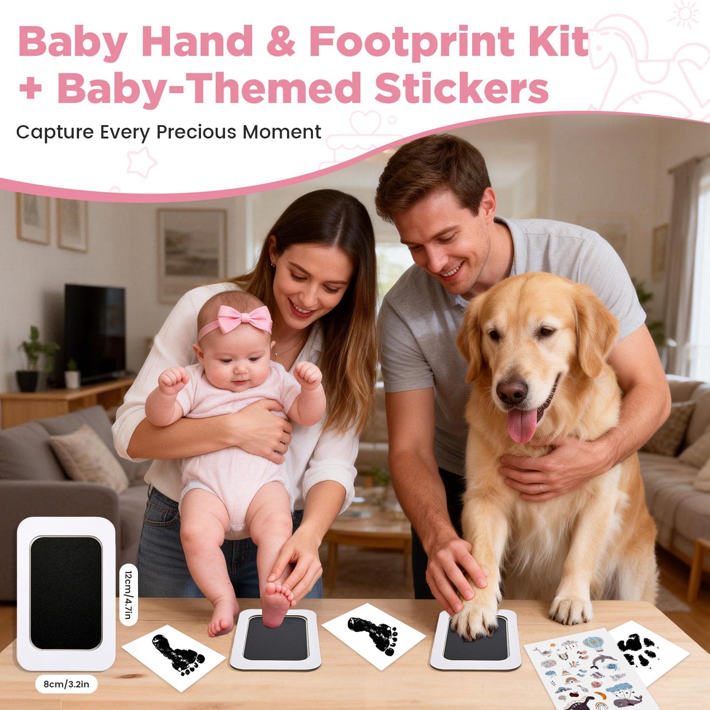 Yatosally Baby Photo Album 4x6 300 Pockets with Memo Area, Photo Stickers & Hand and Footprint Kit, Linen Cover Baby Memory Book with Front Window, First Year Keepsake for Newborn Boy Girl
