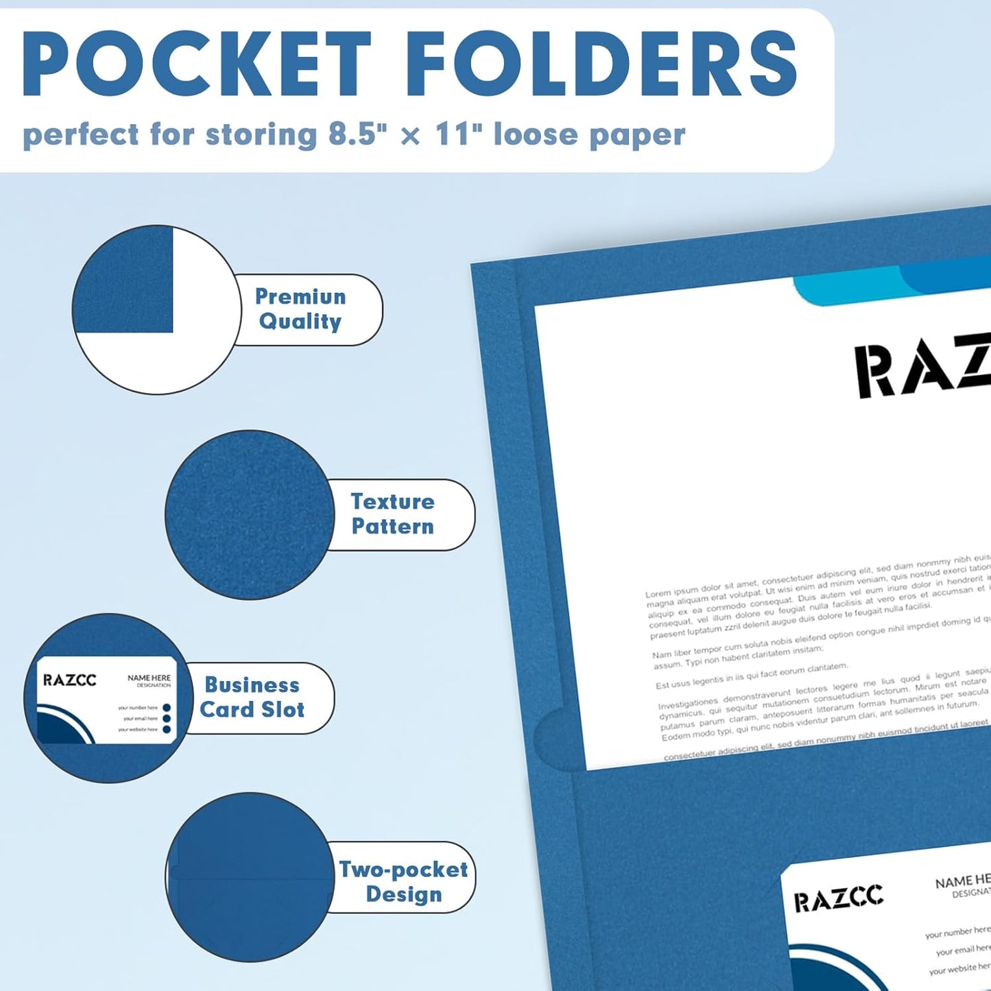 50 Pack 2 Pocket Folders - Letter Size, Navy Blue