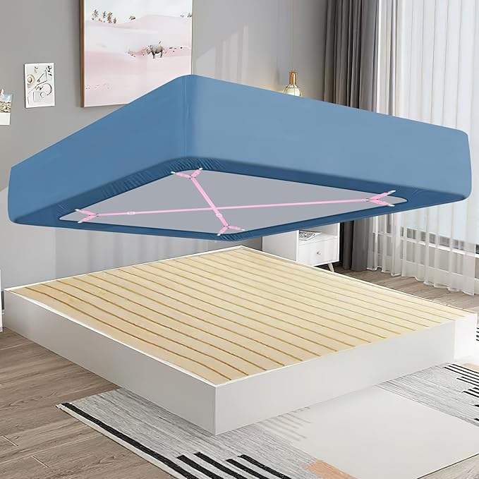 Morcheiong Bed Sheet Fasteners Straps - 4 Pack Adjustable Bed Sheet Holder Strap for Bedding Stays Bedsheet Tie Downs - Pink