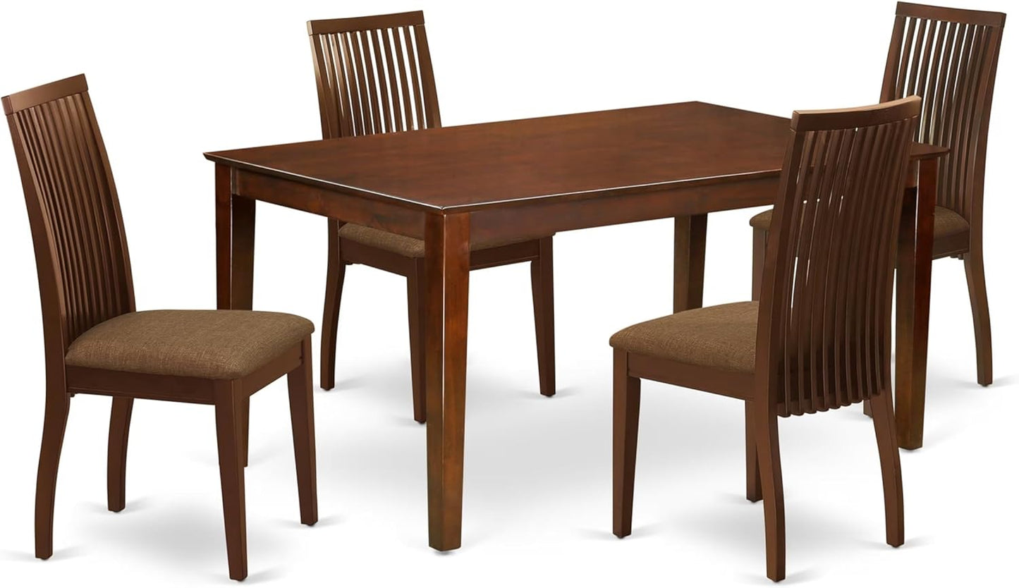 East West Furniture CAIP5-MAH-C 5 Piece Kitchen Table & Chairs Set Includes a Rectangle Dining Table and 4 Linen Fabric Dining Room Chairs, 36x60 Inch, Mahogany