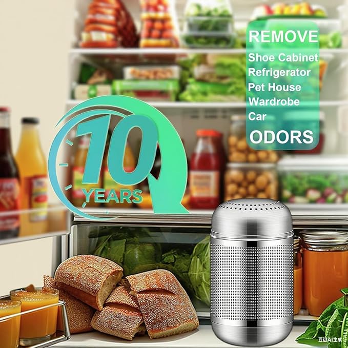 Refrigerator Deodorizer fridge odor Eliminator - Activated Carbon, 10-Year Long-Lasting for Fridge, Freezer, Room, RV, Car, Closet, Shoe Cabinets and More