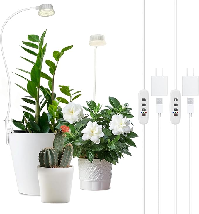 Grow Lights for Indoor Plants, Clip on Full Spectrum Plant Light, Plant Grow Lights Indoor with Adjustable Gooseneck and 10-Level Dimming, 3/9/12H Timer for Office Home (2 Packs)