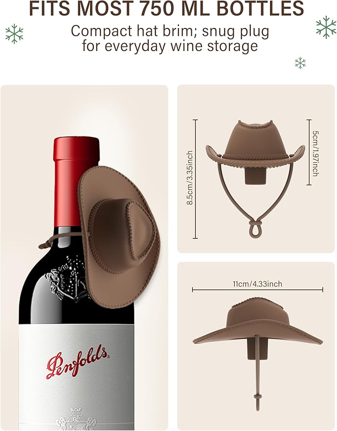 Cowboy Hat Wine Stopper, Funny Wine Gift for Wine Lovers, Wine Accessories, Silicone Bottle Stopper Keeps Wine Fresh, Stocking Stuffers White Elephant Gifts for Adults Men Women