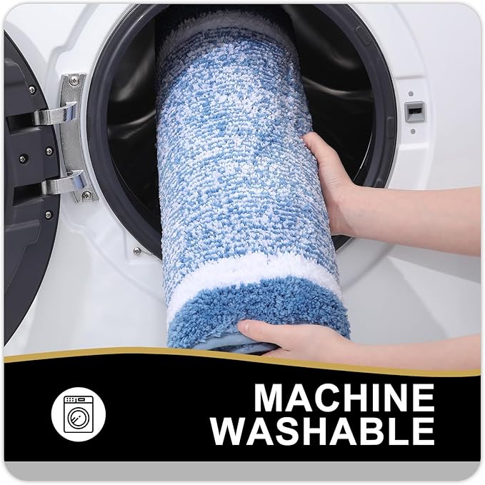 OLANLY Bathroom Rugs 47x20, Extra Soft and Absorbent Microfiber Bath Mat, Non-Slip, Machine Washable, Quick Dry Shaggy Bath Carpet, Suitable for Bathroom Floor, Tub, Shower (Runner, Blue)