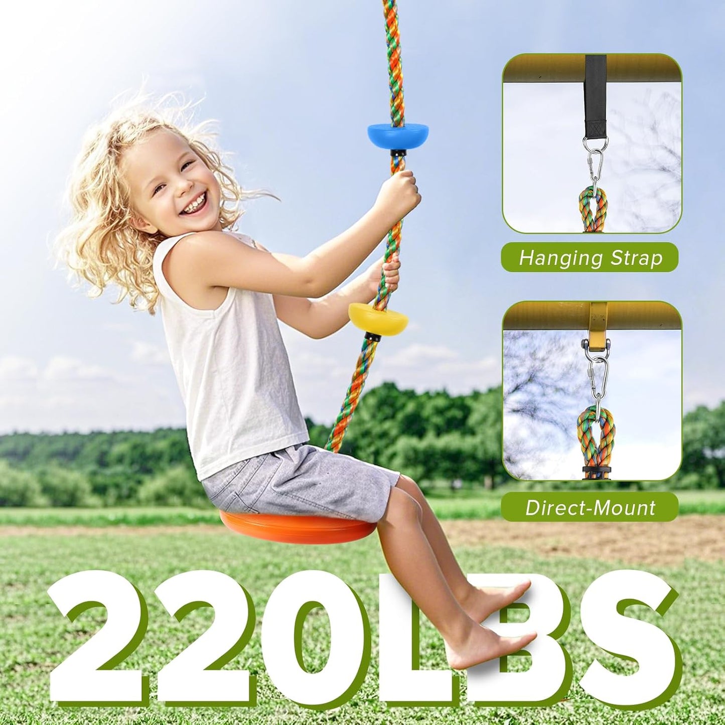 ZNCMRR Tree Swing for Kids Rope Swing for Tree Climbing Rope for Kids Heavy Duty Disc Swings for Kid Outdoor Playground Accessories Swing Set Accessories Swingset Accessories Outdoor(Orange)