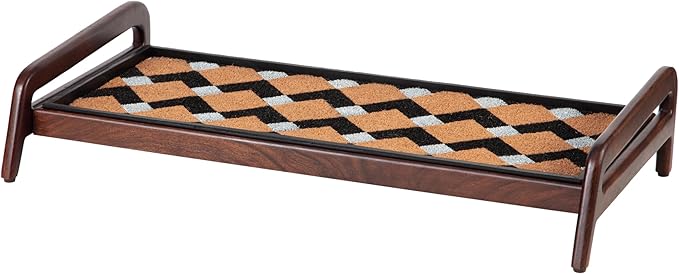 Anji Mountain Heavy Duty Waterproof Wooden Shoe Storage Mat Organizer/Boot Storage Tray Multi Use for Entryway with Coir, Tan and Ivory Insert, 1 Tier, Fits 3 Pair (36.5" Wide)