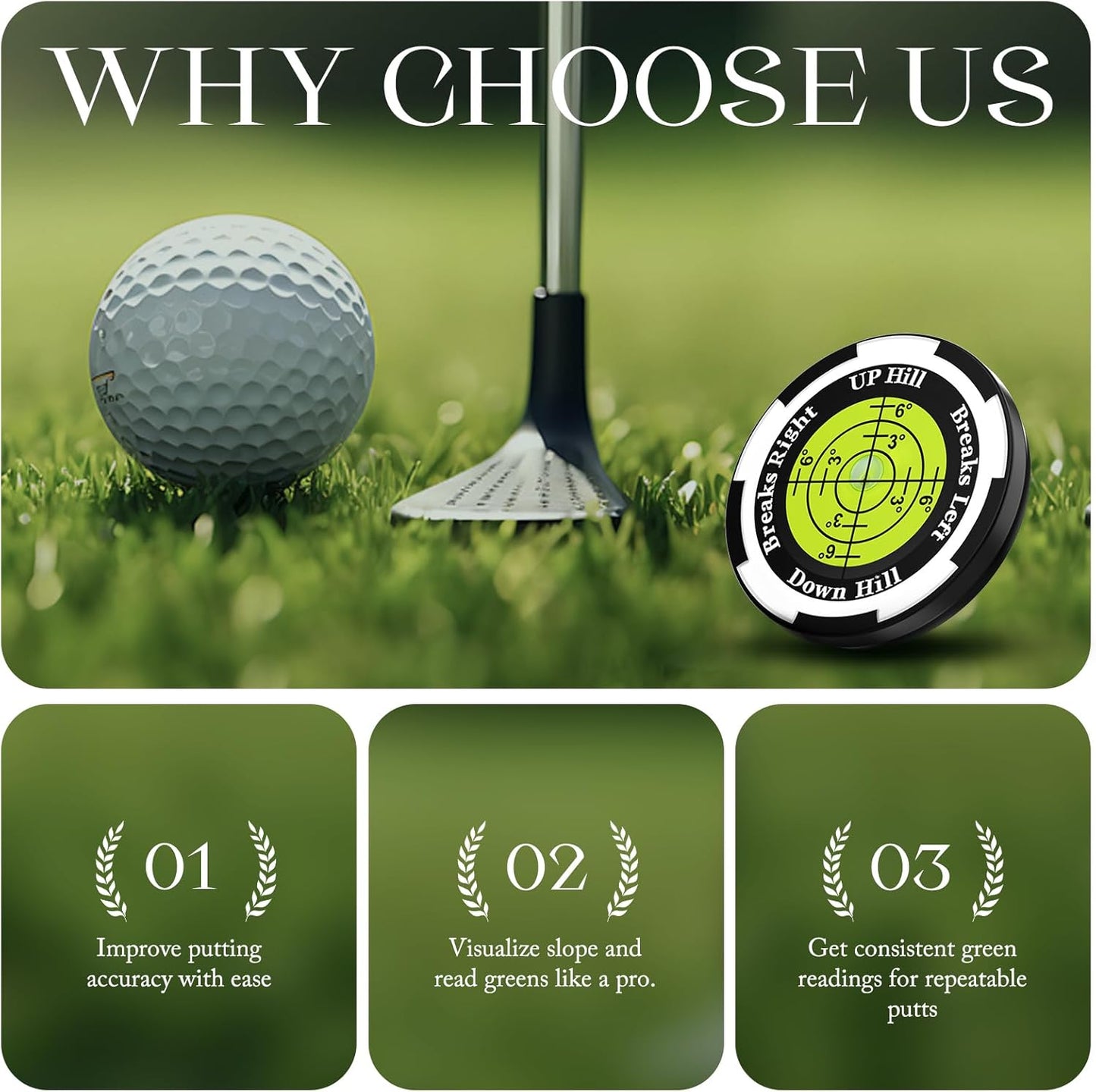 Golf Ball Marker - SmartLevel Ball Marker with High Precision Horizontal Bubble | Golf Putting Training Aid Accessories for Men & Women