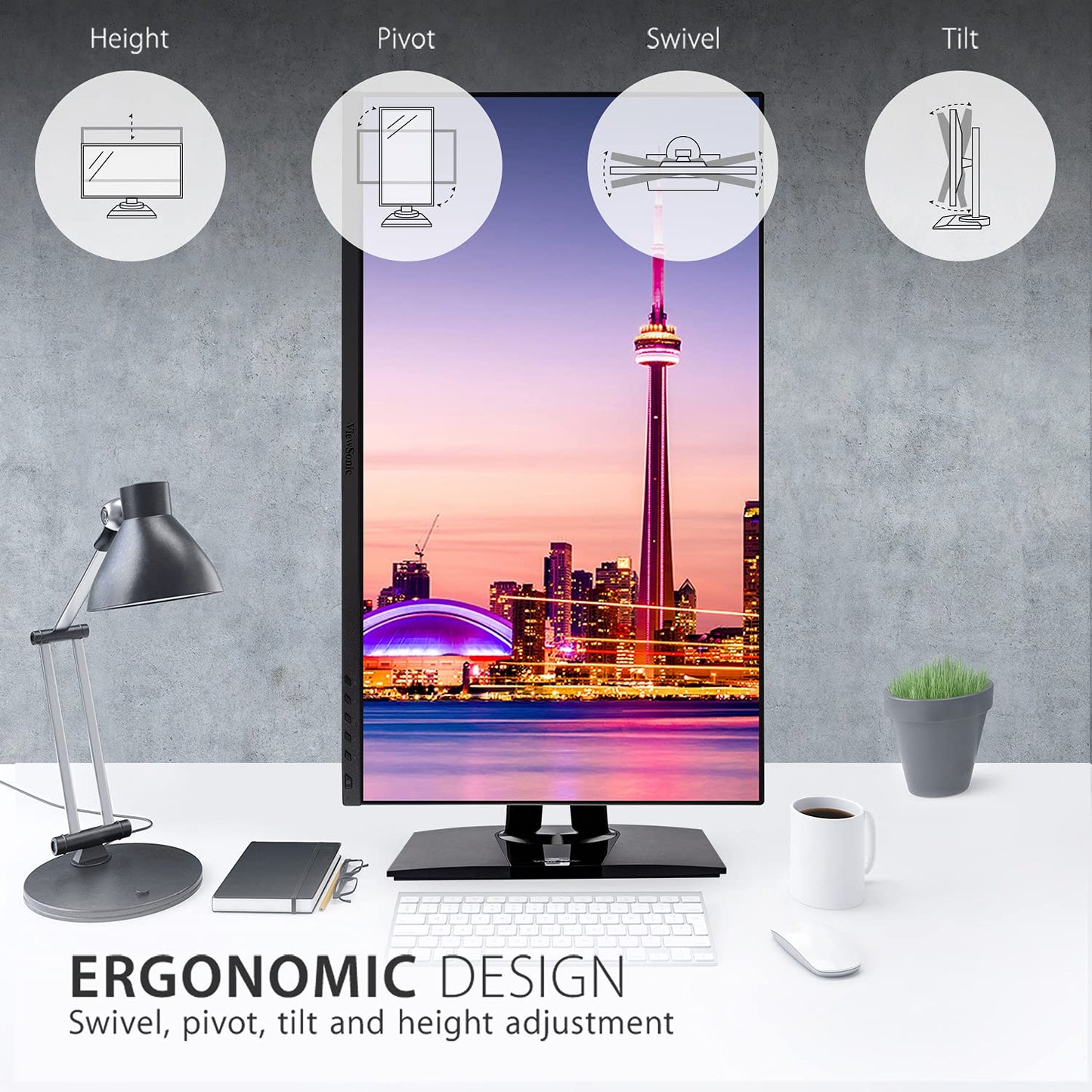 Viewsonic Vp2756-4K 27 Inch 4K Uhd Ips Ergonomic Monitor With Ultra-Thin Bezels, Color Accuracy, Pantone Validated, 60W Usb C