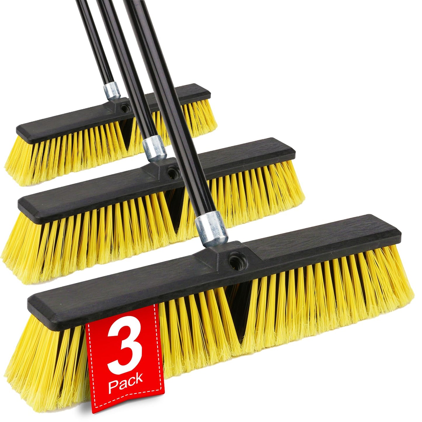 18 Inches Push Broom Outdoor- Heavy Duty Broom with 63" Long Handle for Deck Driveway Garage Yard Patio Concrete Floor Cleaning