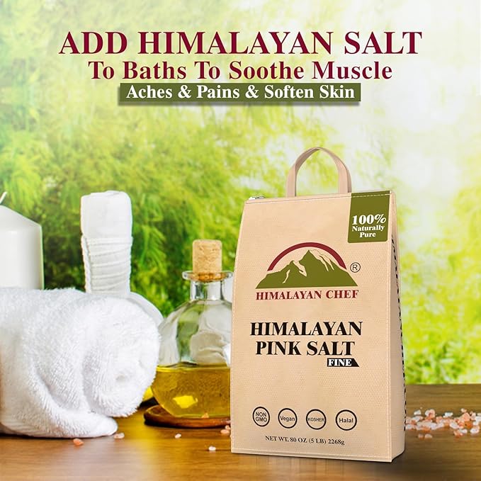 Himalayan Chef Pink Himalayan Salt Fine Grain, 5 lbs Bag - Pure, Natural, Kosher, Non-GMO, Mineral-Rich, for Cooking, Seasoning, Baking, Table Use, 84 Minerals