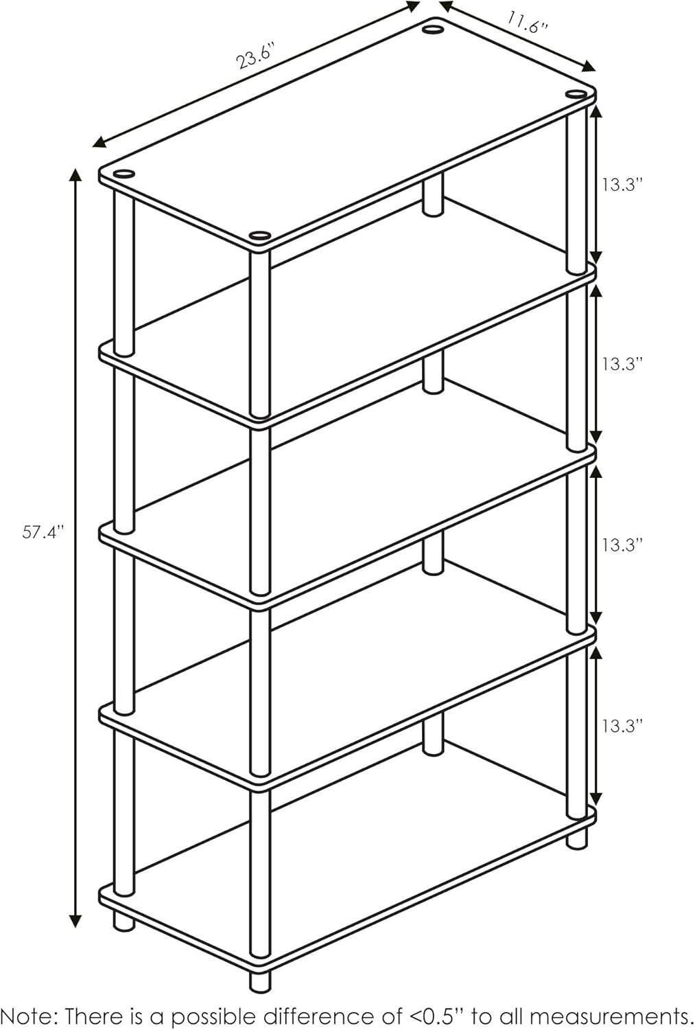Furinno Turn-N-Tube 5-Tier Multipurpose Shelf / Display Rack / Storage Shelf / Bookshelf, Round Tubes, Light Blue/White
