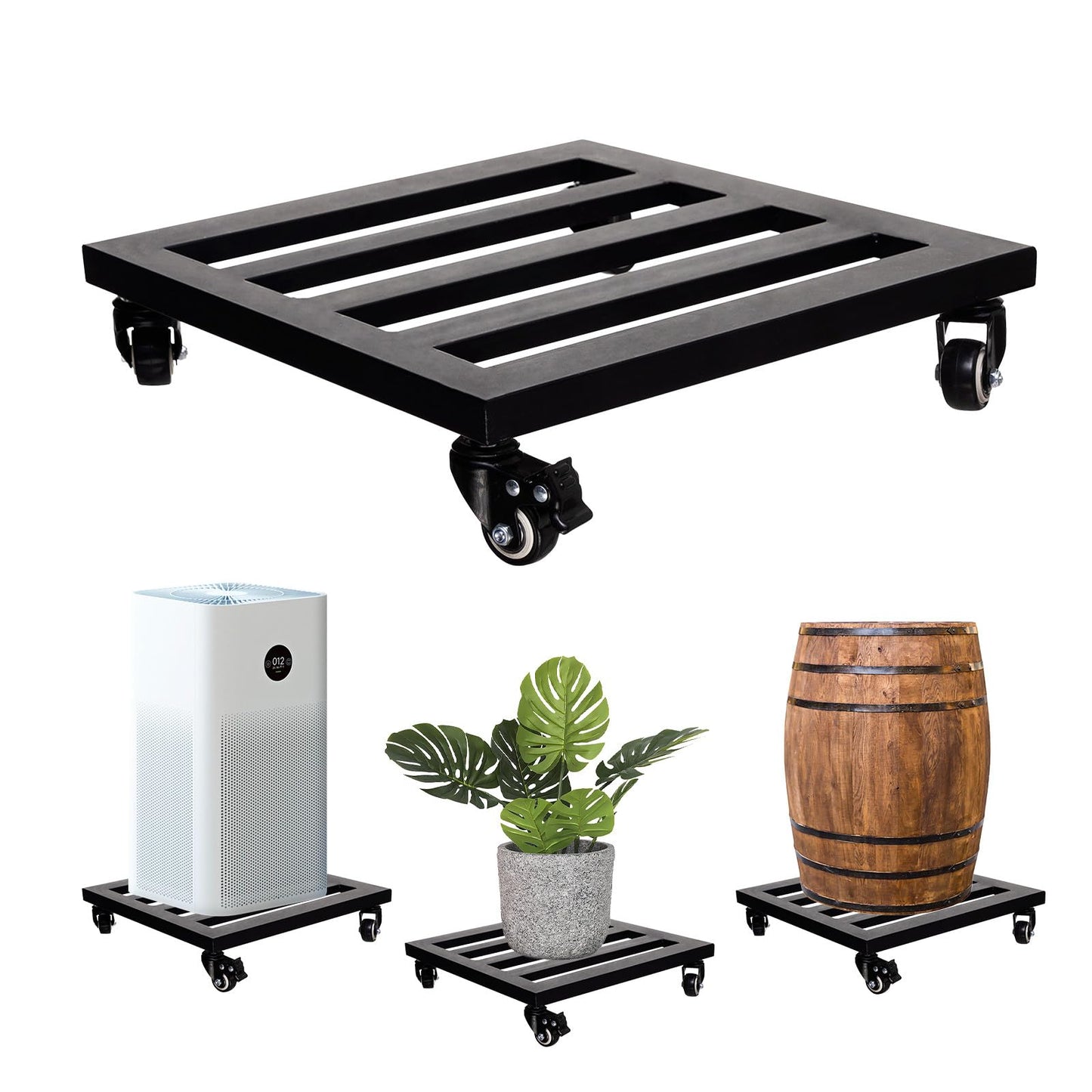 Idzo Plant Caddy with Wheels Lockable Heavy Duty Trolley Capacity 385 Lbs, Metal Cast Iron Plant Dolly, Plant Stand with Wheels Repositioning Heavy Pots 12Inch, Hauling Heavy Household Items - Black