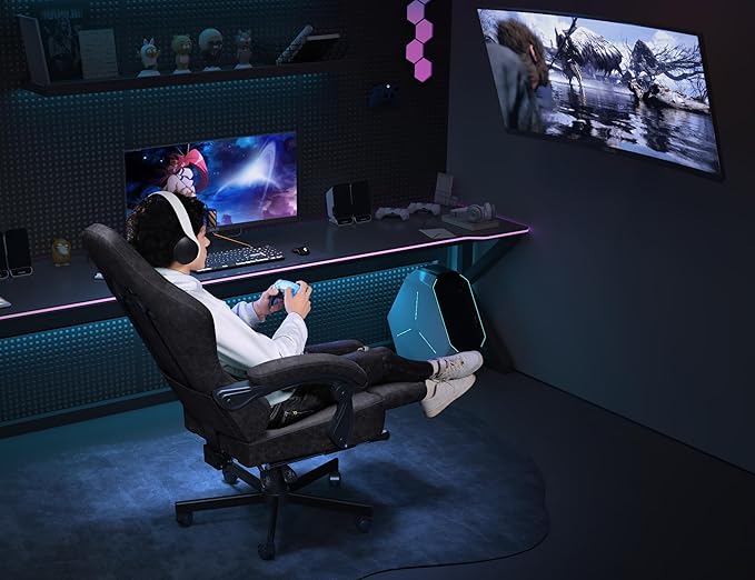 Gaming Chair Breathable Leather with Pocket Spring Cushion,Wide and High Ergonomic Office Chair with Headrest,Computer Gaming Chair with Footrest for Adult and Teen,Brown