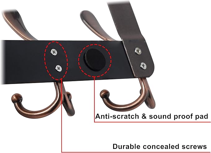 Dseap Over The Door Hook Hanger - 5 Tri Hooks, Heavy Duty Over The Door Towel Rack Coat Rack for Clothes Hat Towel,Red Antique Copper, 2 Packs