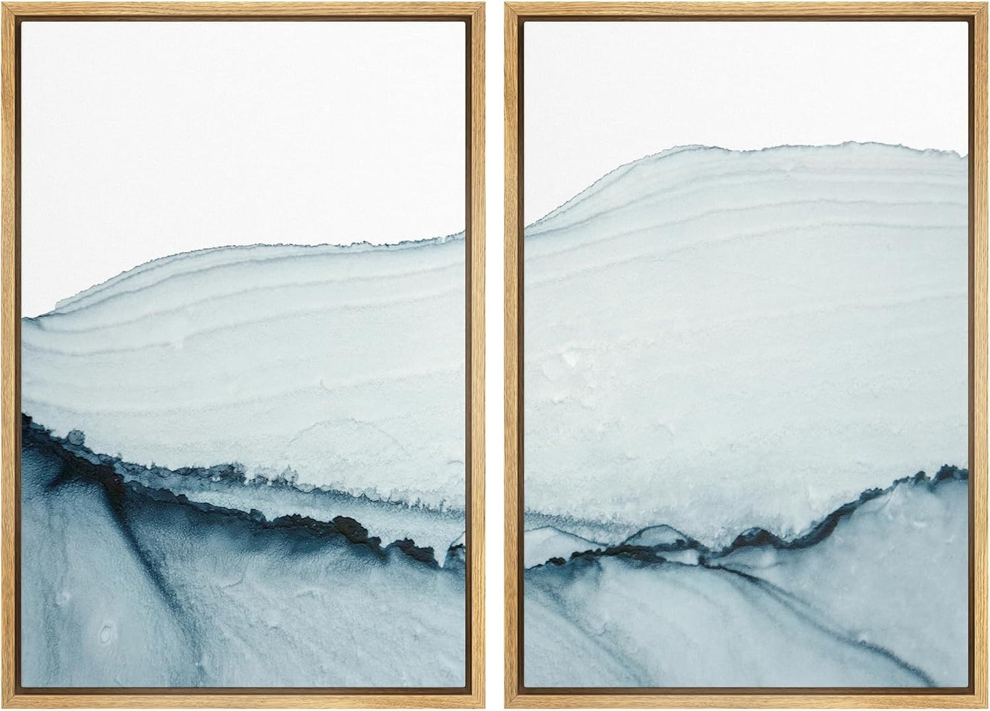 SIGNWIN Framed Wall Art Print Set Blue Paint Stroke Wave Collage Abstract Shapes Illustrations Modern Art Rustic Relax/Calm Multicolor for Living Room, Bedroom, Office - 24"x36"x2 Natural