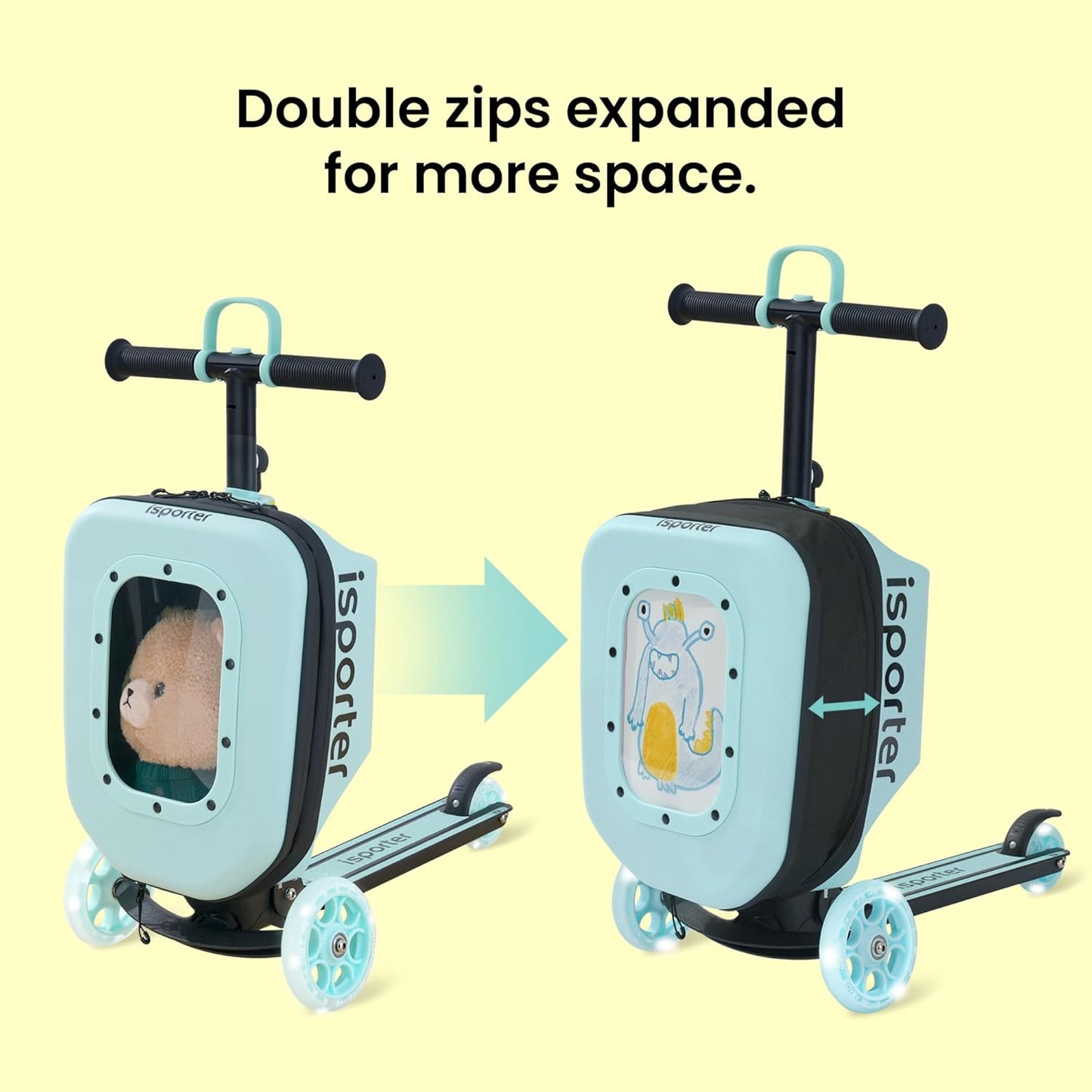 iSporter Luggage Scooter for Kids Ages 2-5 | Ride-On Suitcase Scooters for Boys Girls | Foldable & Height Adjustable, 110lbs Max