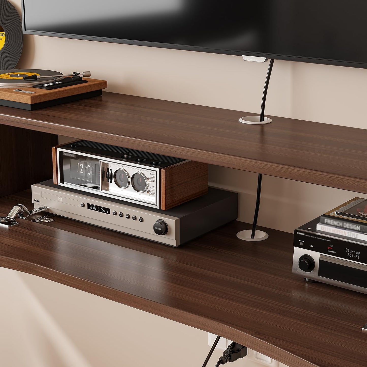 Floating TV Stand,78'' Wall Mounted TV Cabinet,Floating TV Console,Under TV Shelf with 1 Door and 2 Cabinets for TVs up to 78''(Walnut)