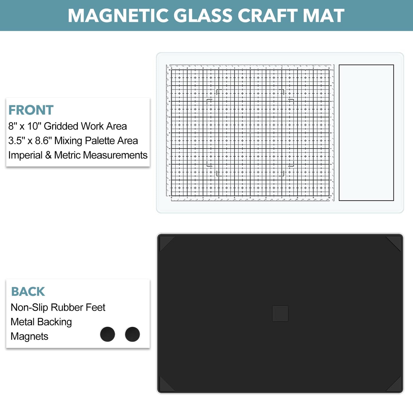 BAOFALI Magnetic Glass Craft Mat; 15.75"x10.24"Heat Resistant Glass Media Cutting Mat W/MagnetsGridlines and Measurements; for Cutting, Stamping, Mixed Media, Heat Embossing and Hot Glue Projects