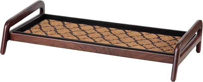 Anji Mountain Heavy Duty Waterproof Wooden Shoe Storage Mat Organizer/Boot Storage Tray Multi Use for Entryway with Coir, Tan and Black Trellis Insert, 1 Tier, Fits 3 Pair (36.5" Wide)