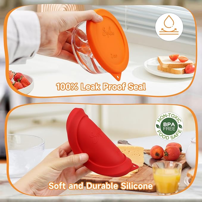 Sophico 2 Cup Round Silicone Storage Cover Lids Replacement for Anchor Hocking and Pyrex 7200-PC Glass Bowls (Container not Included) | Red-Orange | 4 Pack