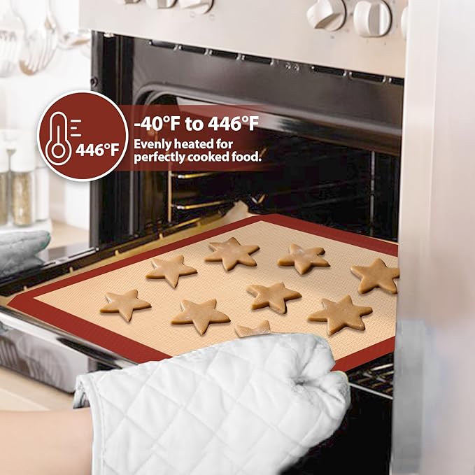 Silicone Baking Mat, Baking Sheets Non Stick, Silicone Mats for Baking, 3 Pcs for Cookie, Bread and Pastry, Baking Supplies for Oven, Red