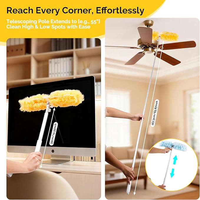 6 FT Extendable Duster Handle with 20 Pcs Refills, Heavy Duty Starter Kit Compatible with Swiffer, Disposable Microfiber Dusting Pads for Ceiling, Fan, Window & Hard to Reach Areas Cleaning