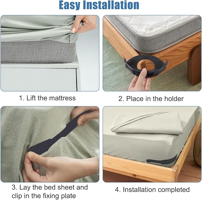 Sheet Holder, Bed Sheet Holders Secure Bed Sheets Firm&Tight Heavy Duty Sheets Fasteners For Corner Fitted Sheet Straps Fit Twin Queen & King Beds that All Mattress Sizes (4, Grey) (Light gray)