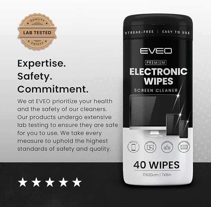 Electronic Wipes Screen Cleaner [40 Wipes] Streak-Free Screen Wipes Computer Screen Wipes & TV Screen Cleaner - Screen Wipes for Electronics, Screen Cleaner Wipes - [Microfiber Cloth+40 Wipes]