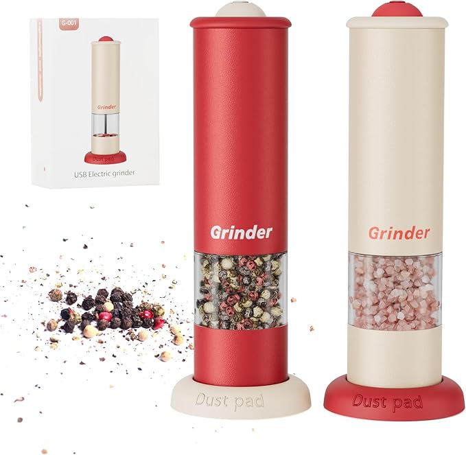 Christmas Gift/Deal Electric Salt and Pepper Grinder Set, USB Rechargeable Adjustable Coarseness Automatic Salt Pepper Mill Shakers/Grinder Kitchen Spice Mill, Home Chefs Idea for House Warming