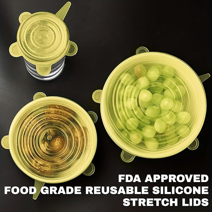 Reusable Silicone Stretch Lids – 18PCS Round & Square Stretchy Food Covers, Airtight & Leakproof, Microwave & Dishwasher Safe Yellow