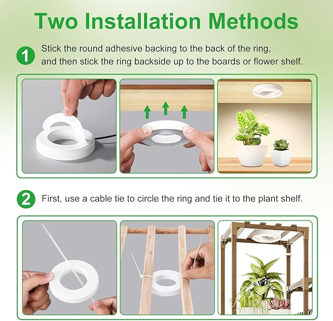 Ceiling LED Plant Growth Lights for Indoor Plants, Warm+White Full Spectrum 3.54" Grow Lamps for Plant Growth with 6/12/16H Timer, 3 Spectral Modes, 10 Dimmable Levels, Halo Angel Ring White (2 Head)