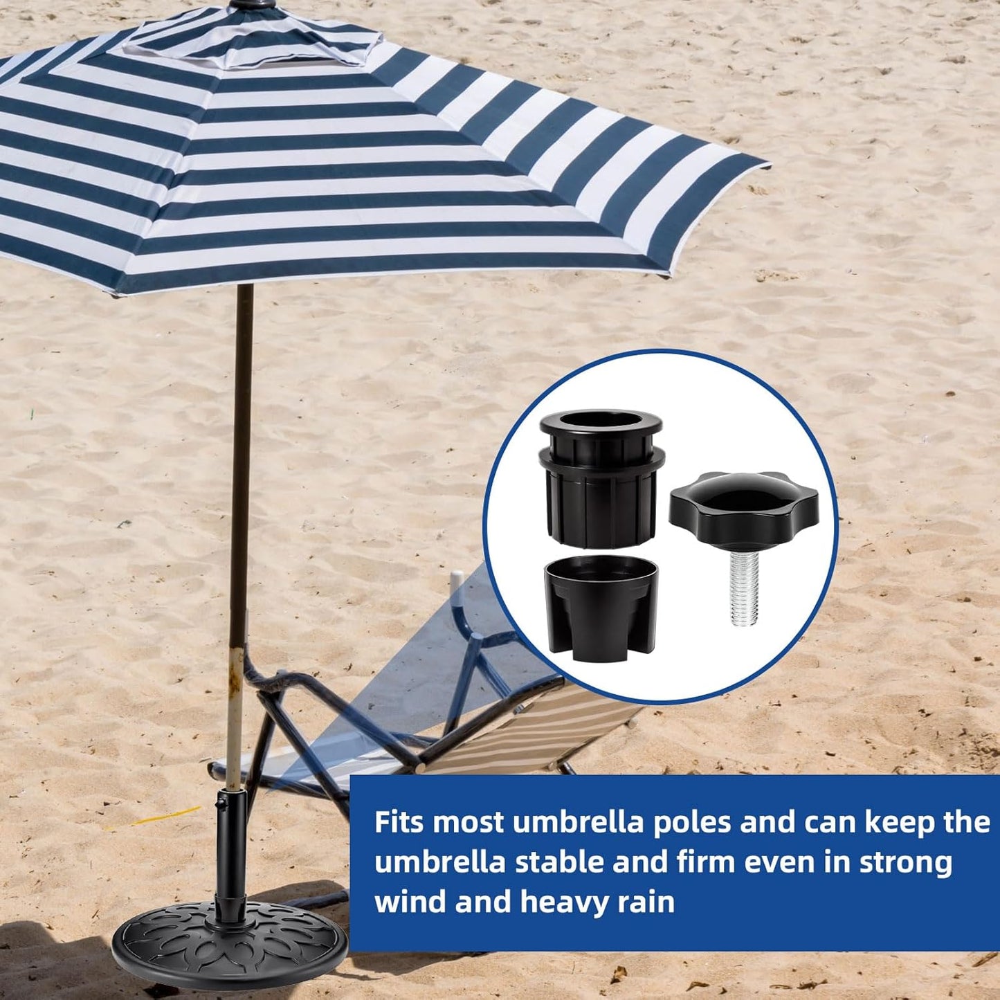 8 Pieces Set Outdoor Patio Umbrella Base Stand Hole Ring Plug Cover and Cap Replacement Parts, Umbrella Stand Base with M8 Thread Replacement Stabilizer Sleeve for Outdoor Patio Spaces, Black