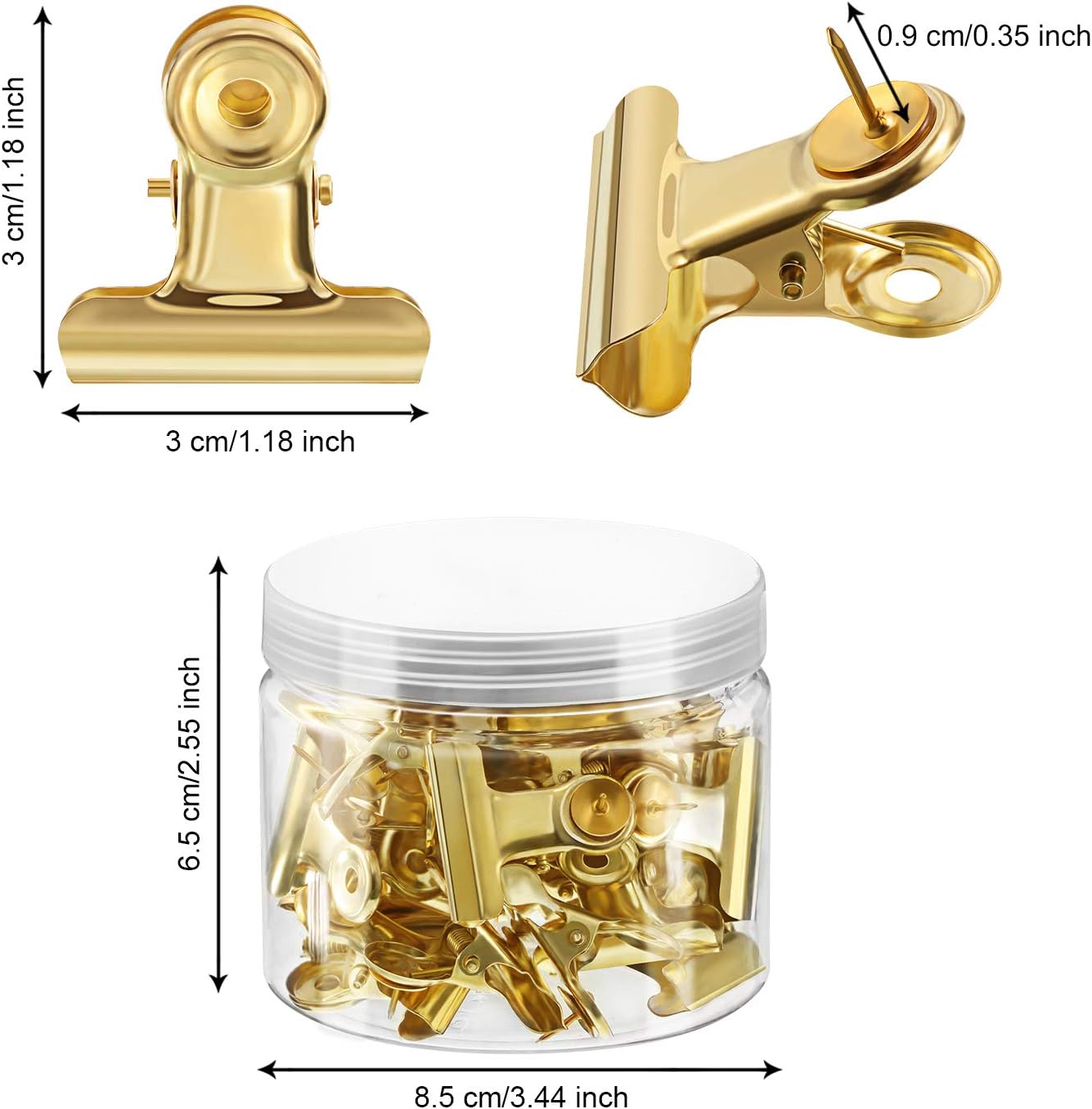 Outus 30 Pieces Push Pins Clips Thumb Tacks with Clips Cork Board Tacks for School Artworks Projects on Cork Photos Documents on Bulletin Board No Holes for The Paper(Gold)