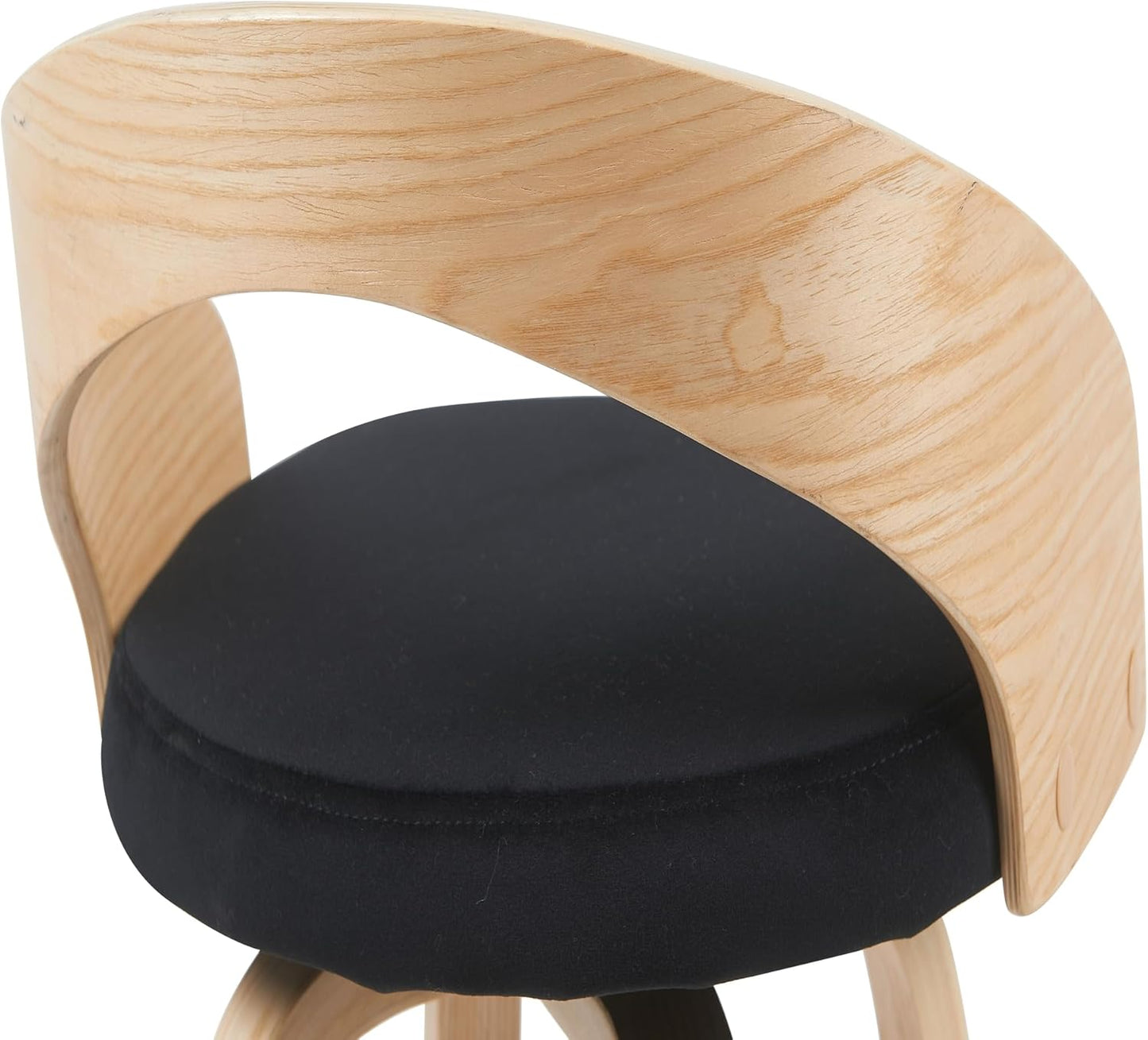 Armen Living Sonia Modern Swivel Counter Height Bar Stool with Black Upholstered Seat and Patterned Oak Wood Finish