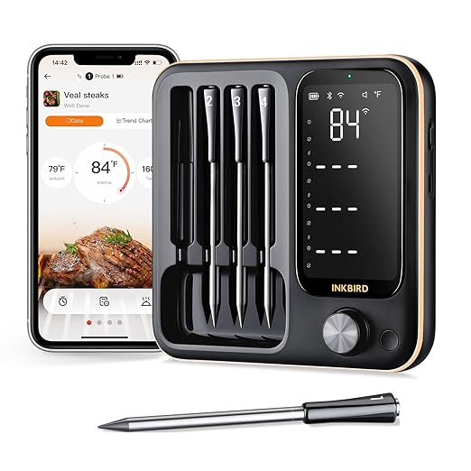 Wireless Meat Thermometer with 4 Probes, Meat Thermometer Digital with Smart App Control, 3-Mode Connectivity WiFi Food Thermometer for Grilling, Smoking, BBQ