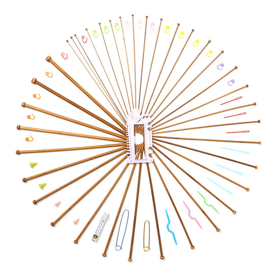 LOOEN Bamboo Knitting Needles Kit 36 Pcs Single Pointed Bamboo Knitting Needles 2.0 mm-10.0 mm + Weaving Tools Knitting Kits (Grey)