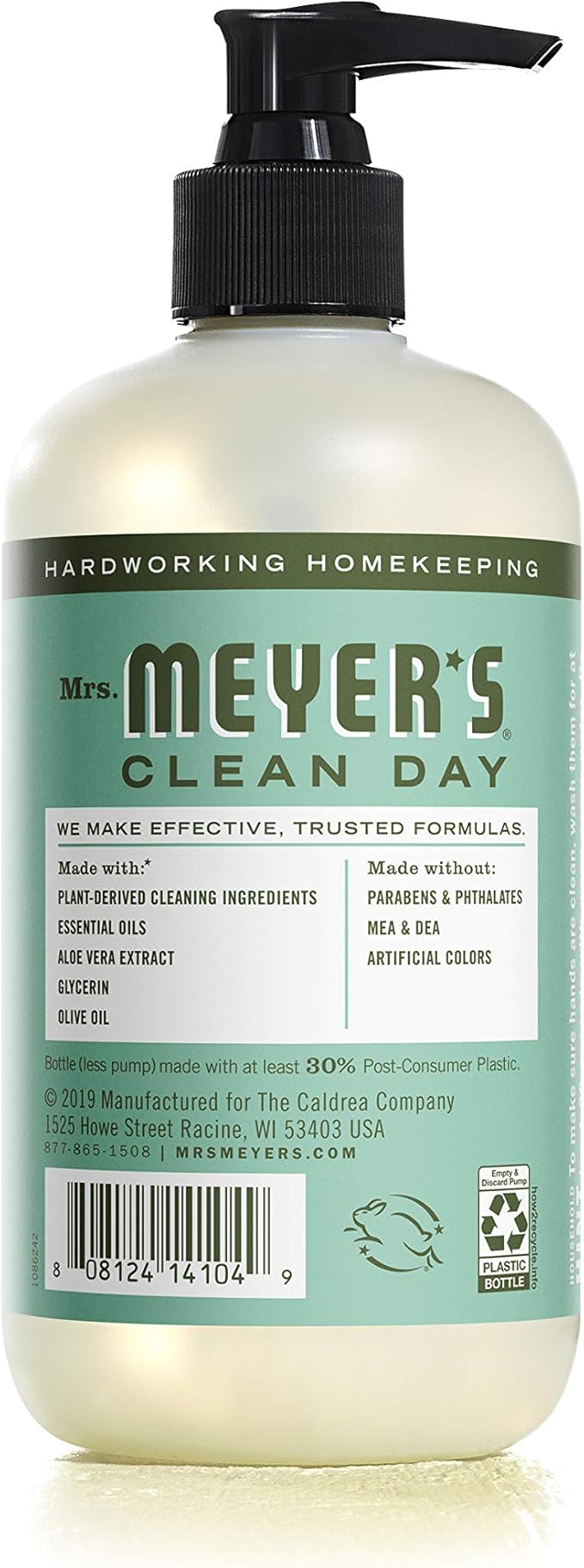 MRS. MEYER'S CLEAN DAY Liquid Hand Soap, Cruelty Free Hand Wash Made with Essential Oils, Basil Scent, 12.5 oz - Pack of 6