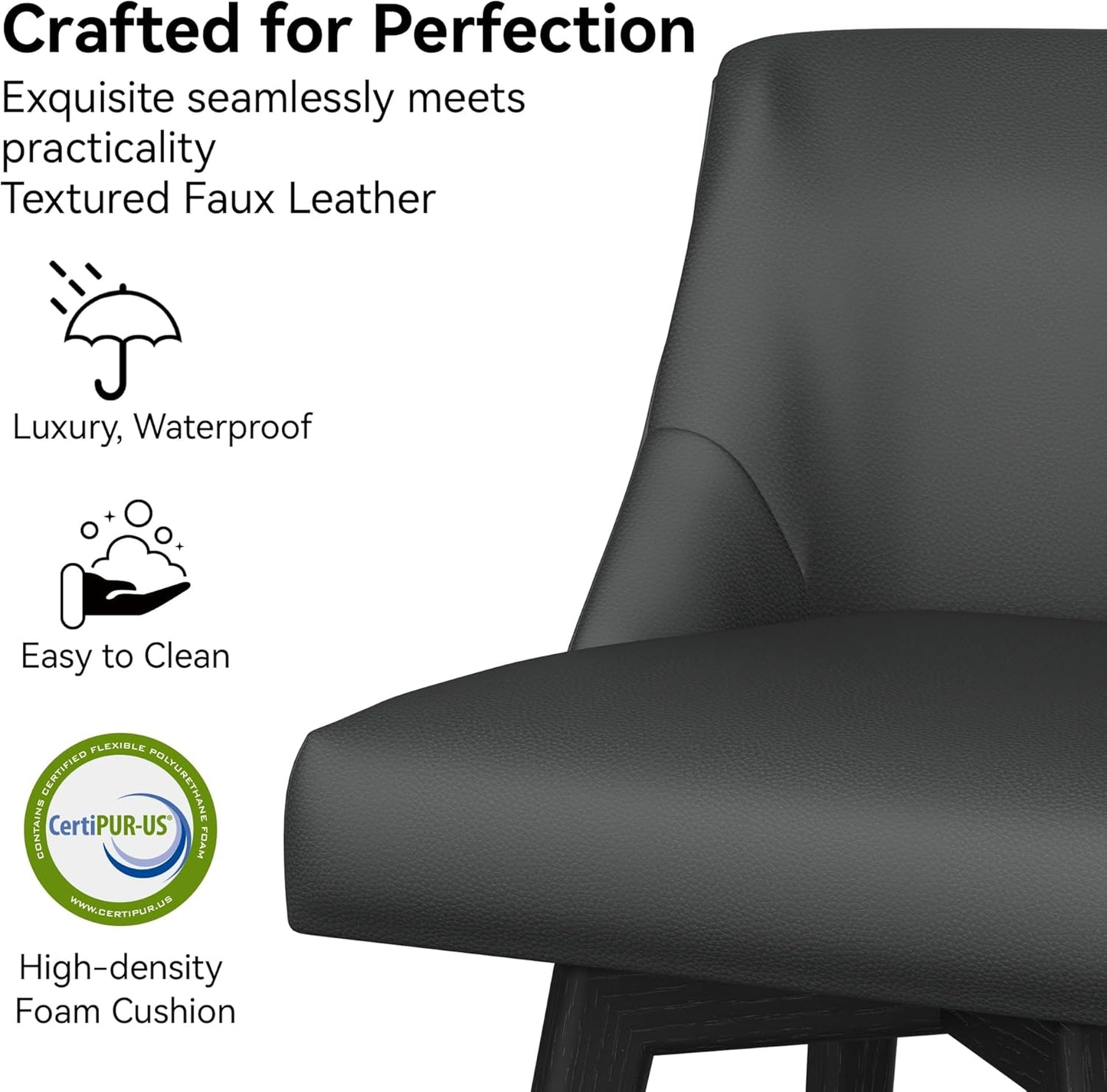 Counter Height Bar Stools Set of 8, Modern Swivel Barstools with Back and Wood Legs, Faux Leather Upholstered Bar Chairs, 26" H Kitchen Counter Stools, Kitchen Island Home Bar, Black Grey