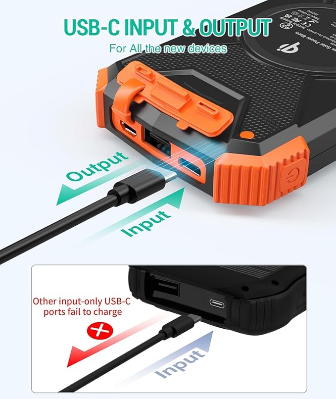 BLAVOR Solar Power Bank 10,000mAh, Portable Wireless Charger, 20W Fast Charging External Battery Pack with USB C for Cell Phones, Solar Panel Charging with Dual Flashlight for Camping