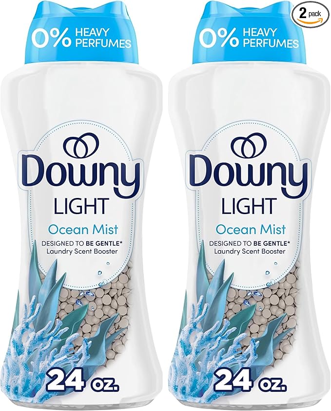 Downy Light Laundry Scent Booster Beads, Ocean Mist Scent, 24 OZ, In-wash fabric beads designed to be gentle with a light boost of scent, No Heavy Perfumes (Pack of 2)