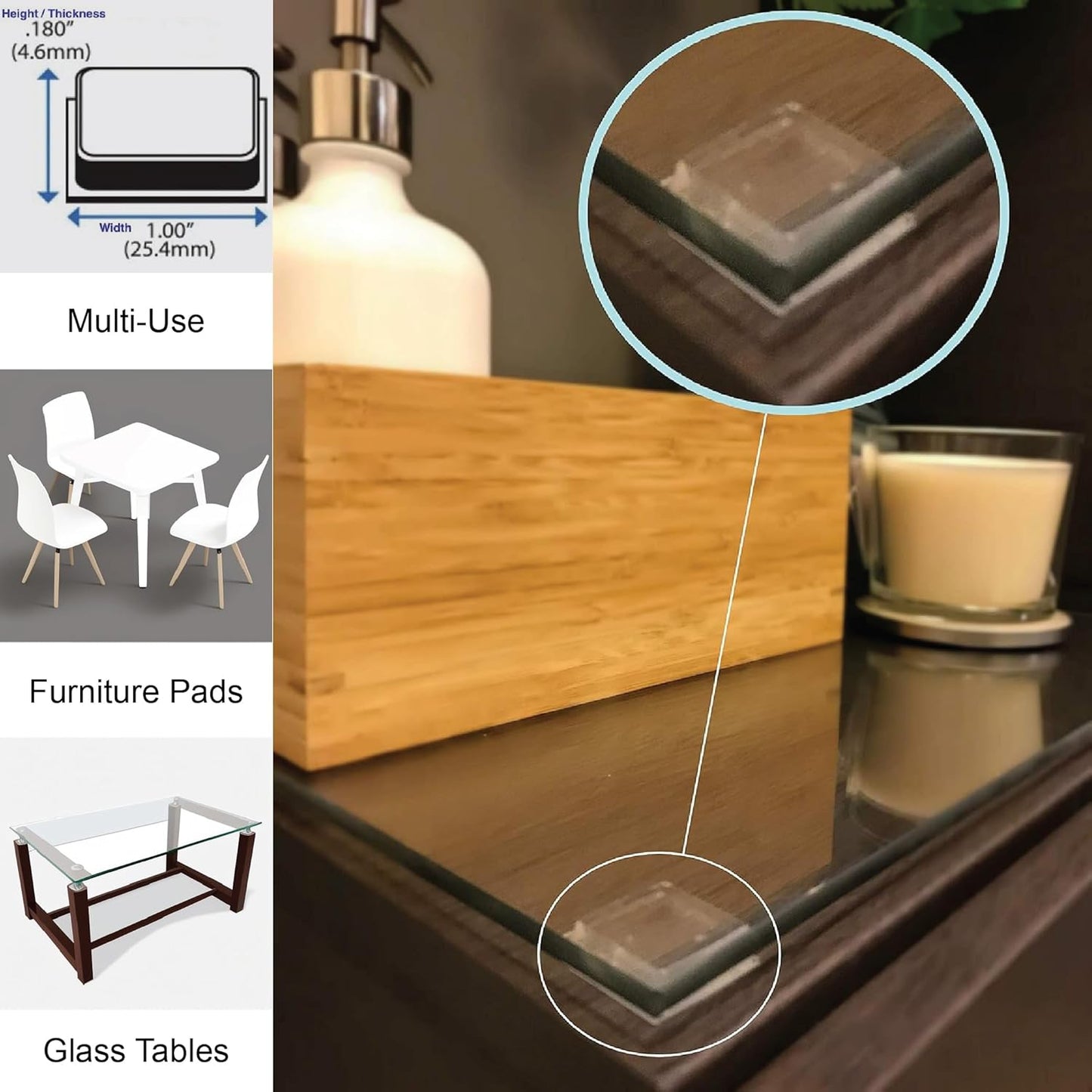 Black Rubber Bumpers Large - Rubber Feet for Cutting Boards - Glass Table Top Bumpers, Picture Frame Spacers, Self Adhesive Furniture Pads - 1 Inch Square Self Stick Pads - 20 PCs