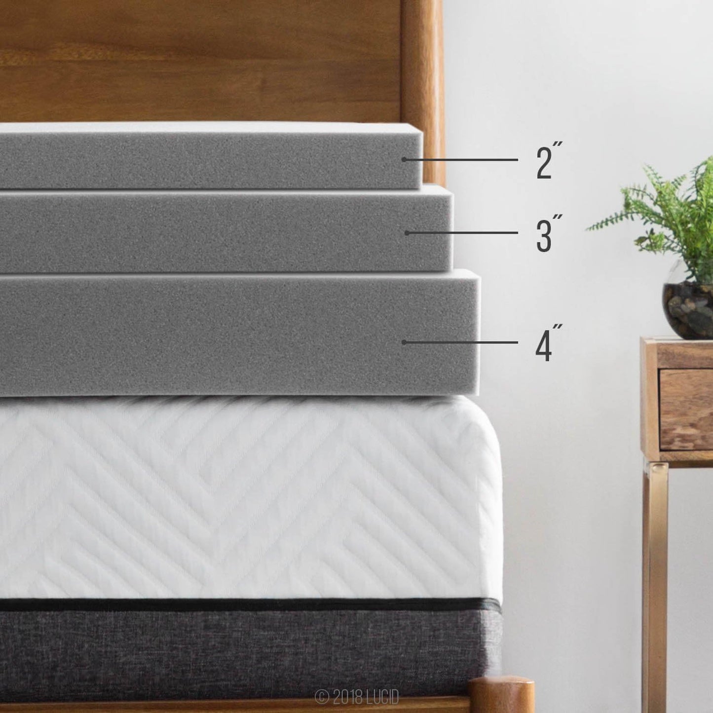 Lucid 2 Inch Bamboo Infused Memory Foam Mattress Topper - Queen Size – Cooling Ventilation – Pressure Relieving Bed Topper - Mattress Pad – CertiPur Certified