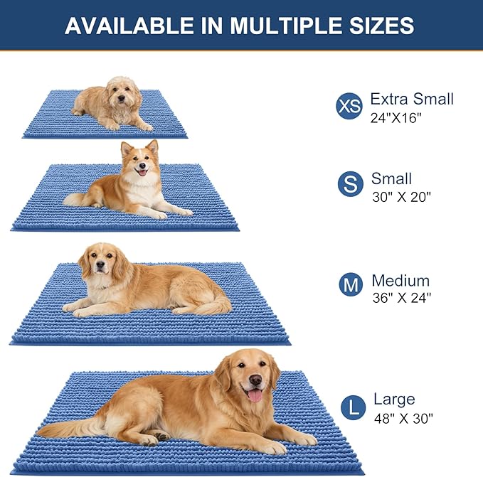 OLANLY Dog Door Mat for Muddy Paws 47x17, Ultra Absorbent Chenille Mud Doormat, Non-Slip Washable and Dirt Trapping Doormat for Indoor Entryway, Quick-Dry Indoor Pet Bed Mats for Dogs, Cornflower Blue