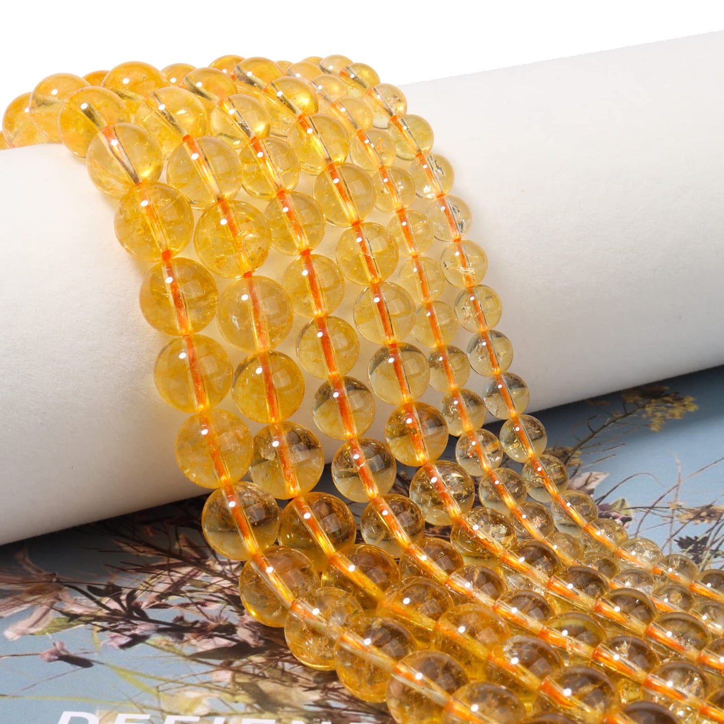 60pcs 6mm Natural Citrine Gemstone Energy Healing Crystal Round Loose Stones for Jewelry Making, DIY Bracelets Necklaces
