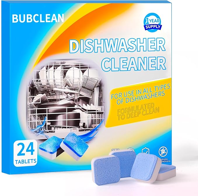 Dishwasher Cleaner＆Deodorizer Tablets, 24 Pack Deep Cleaning Descaler for Dishwasher, Natural Odor, Limescale, Grease, Calcium ＆ Smell Remover, Septic Safe with Lemon Scent - 12 Month Supply