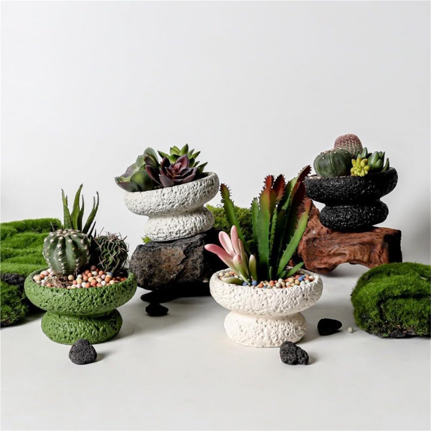 FXLTHIYBO Sleek Cement Creative Meteorite Pattern Flower Pot Planter Plants Flowers Bonsai Decoration for Indoor use(Ivory White,Large)