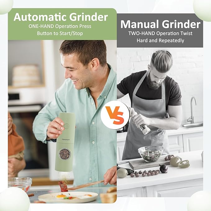 Electric Salt and Pepper Grinder Set, Rechargeable,Adjustable Coarseness with LED Light, Electric Salt Shakers Refillable, Christmas Gift(2 Packs, Sage Green)