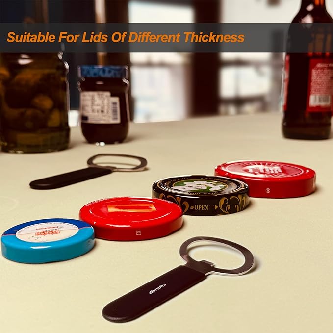 Magnetic 2-IN-1 Jar Opener, Bottle Opener, For Releasing Vacuum Seal, Heavy Duty Stainless Steel, Strong Magnet For Fridge, Great for Kids and Arthritis, 2-PCs, Black