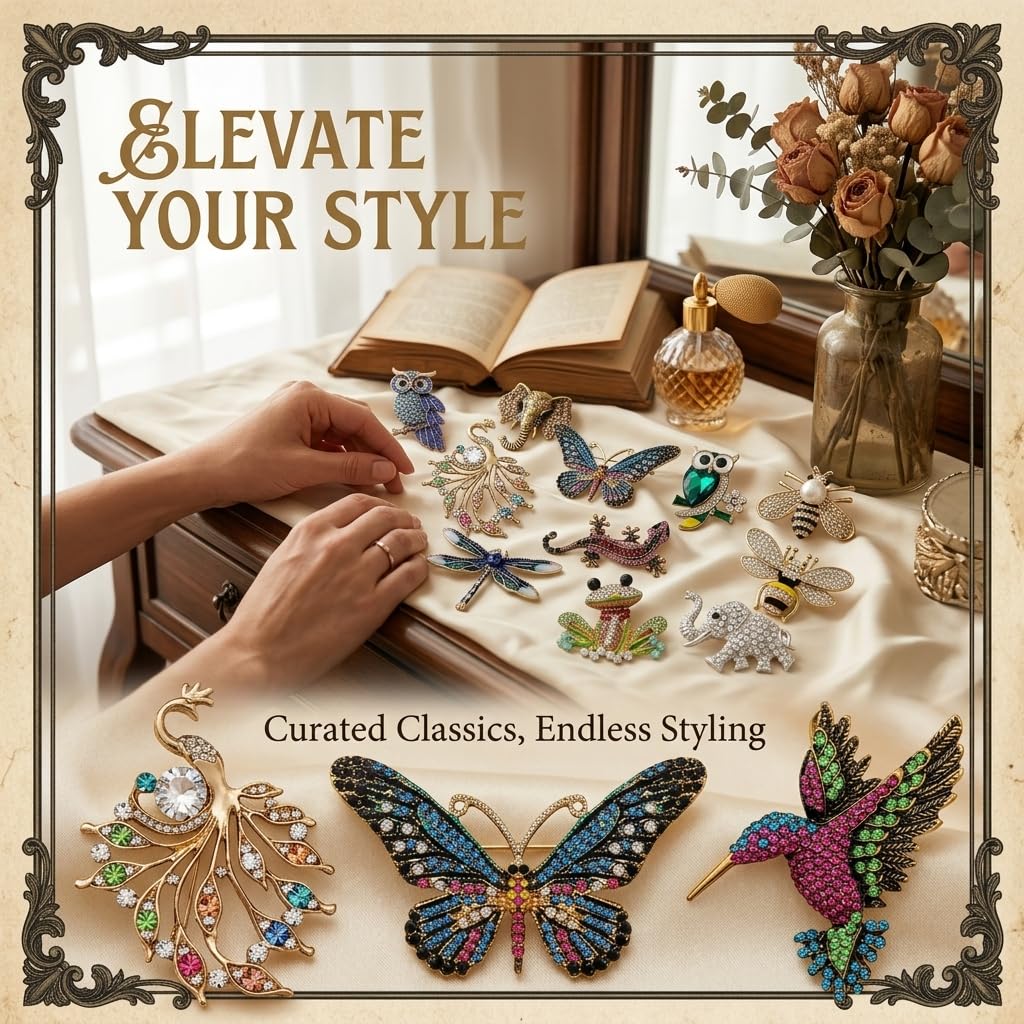 12 Pcs Brooches and Pins for Women Bulk Set Rhinestone Broches Pin Crystal Vintage Brooch Retro Pin Broches Para Ropa De Mujer Gifts for Women Girls